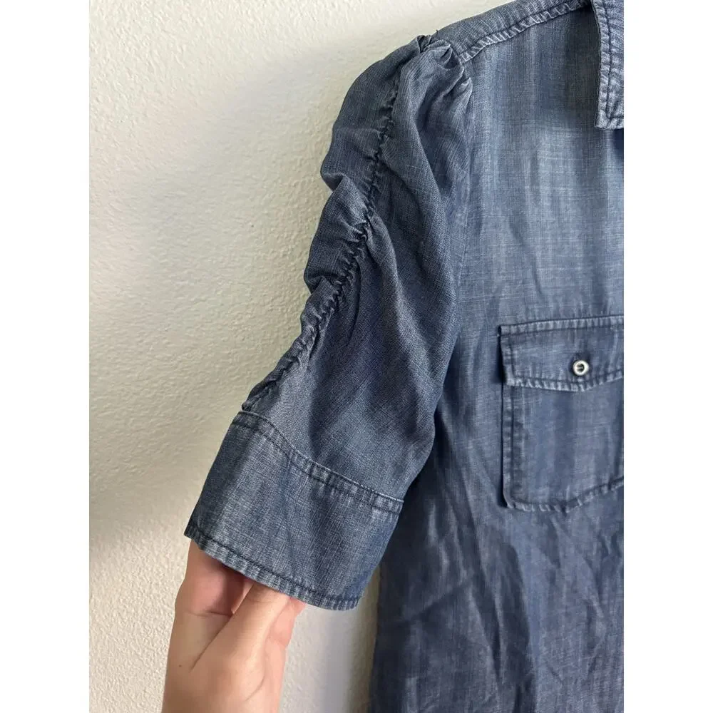 Billy T Women’s Denim Button Up Puff Sleeve Blouse Size Small Boho Chic Casual - Picture 6 of 10